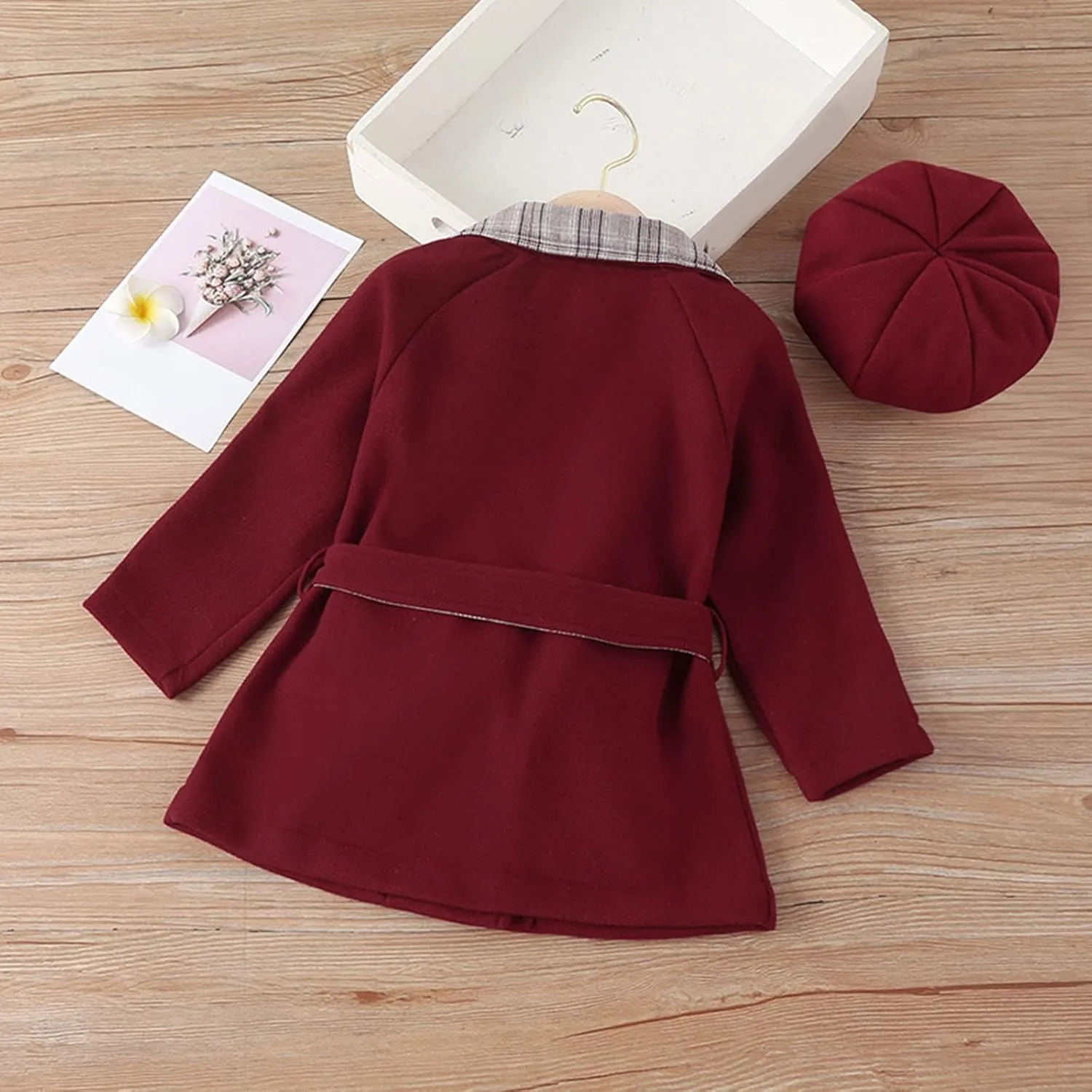 Baby Kids Girls Classic Wool Blend Coat Winter Double Breasted Trench Coat With Hat Set Outwear