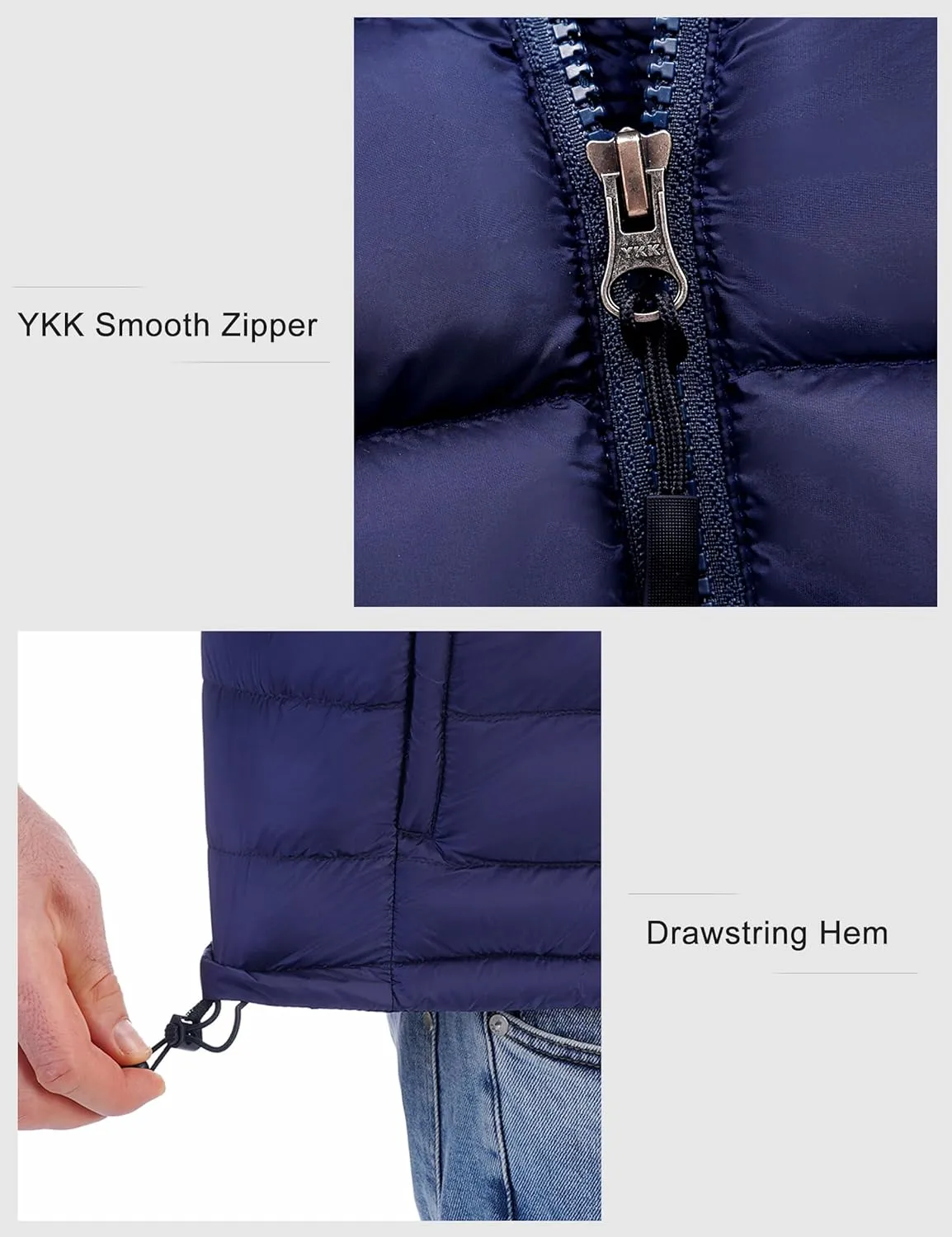Bakery Men's Down Vest Lightweight Packable Puffer Vest Stand Collar Down Vest Zipper Sleeveless Jacket