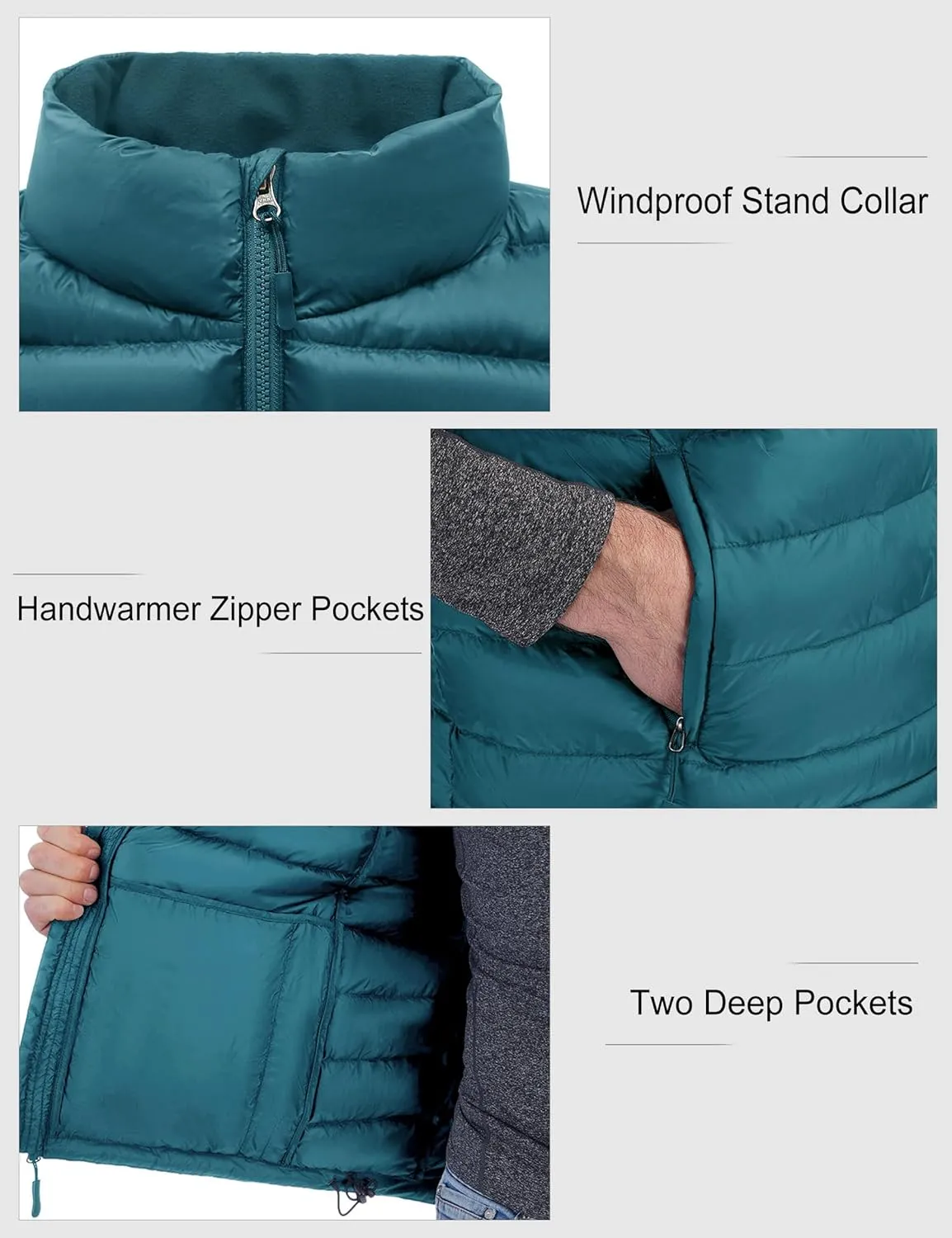 Bakery Men's Down Vest Lightweight Packable Puffer Vest Stand Collar Down Vest Zipper Sleeveless Jacket