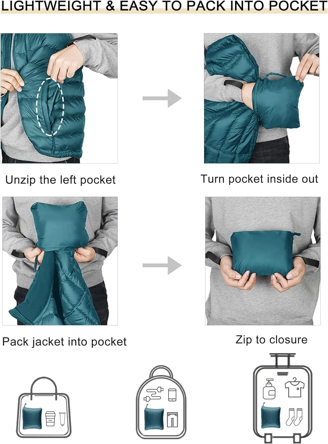 Bakery Men's Down Vest Lightweight Packable Puffer Vest Stand Collar Down Vest Zipper Sleeveless Jacket