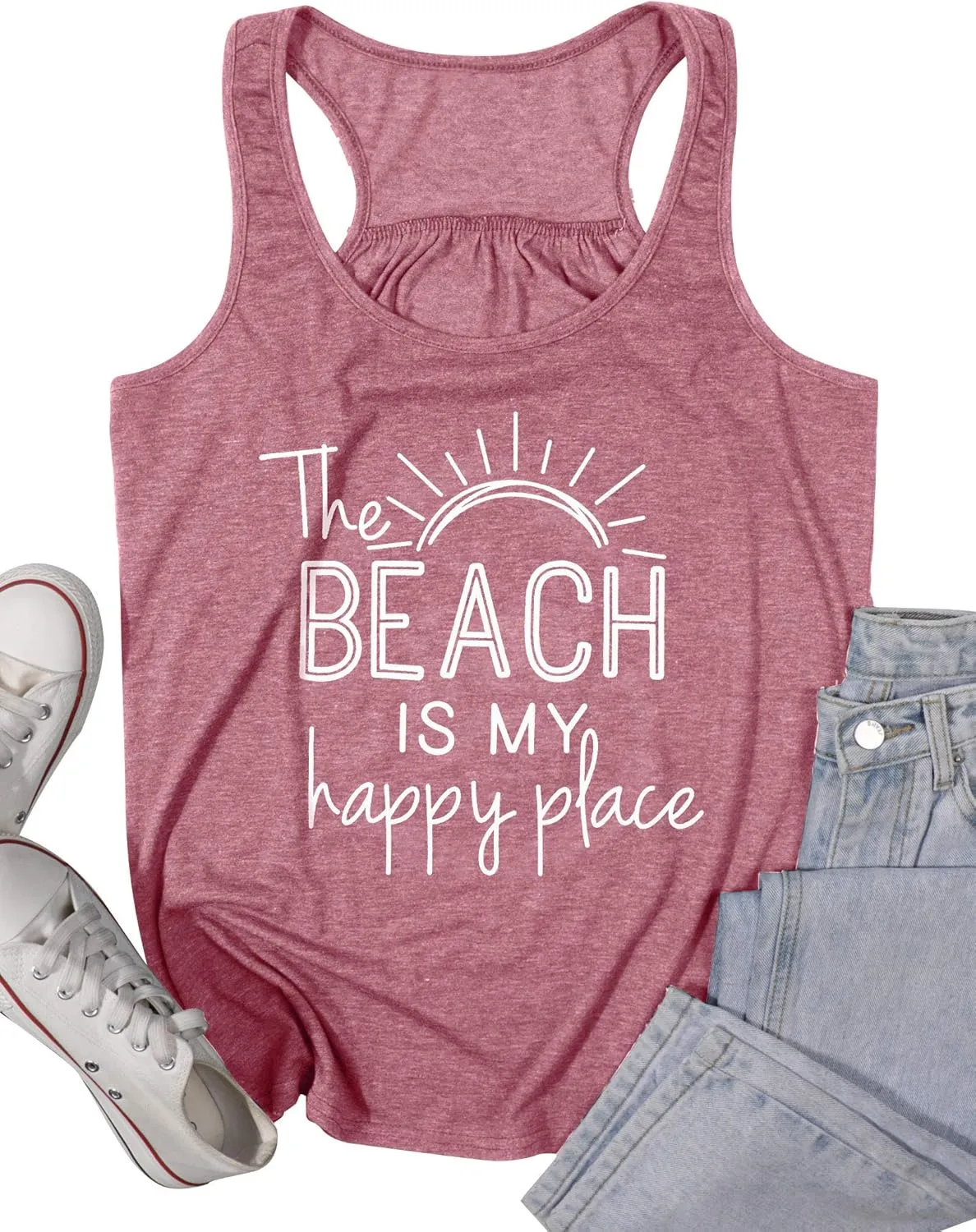 BANGELY The Beach is My Happy Place Tank Tops Women Summer Beach Tank Casual Sleeveless Vacation Shirt Camis