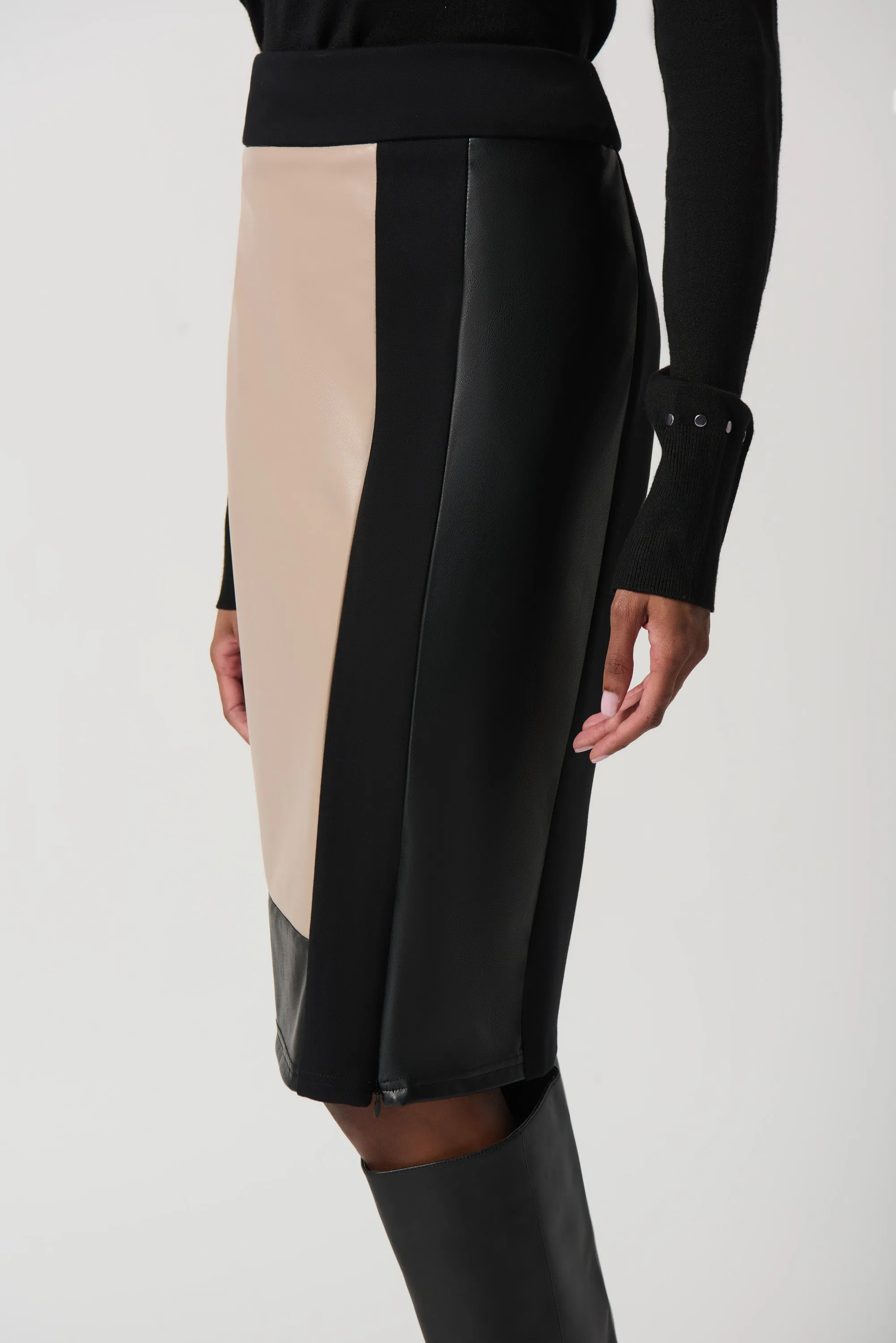 Bardot Black and Latte Heavy Knit and Faux Leather Pencil Skirt- Joseph Ribkoff Style 234164
