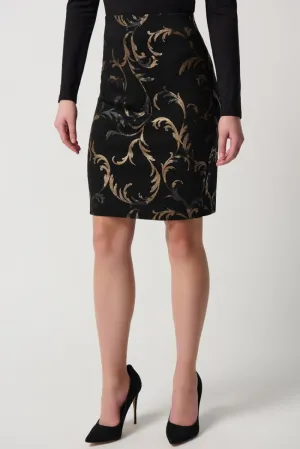 Baroque Print Heavy Knit Pull-On Pencil Skirt in Black/Gold 234296 by Joseph Ribkoff