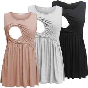Bearsland Women's Maternity Nursing Tank Tops Sleeveless Scoop Neck Breastfeeding Shirt Pregnancy Clothes