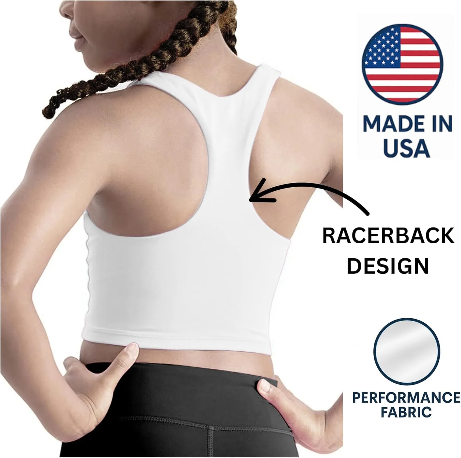 Beat Street Girls Tank Tops - 2 Pack Double Lined Racerback Sleeveless Yoga Dance Crop Top - Made in USA