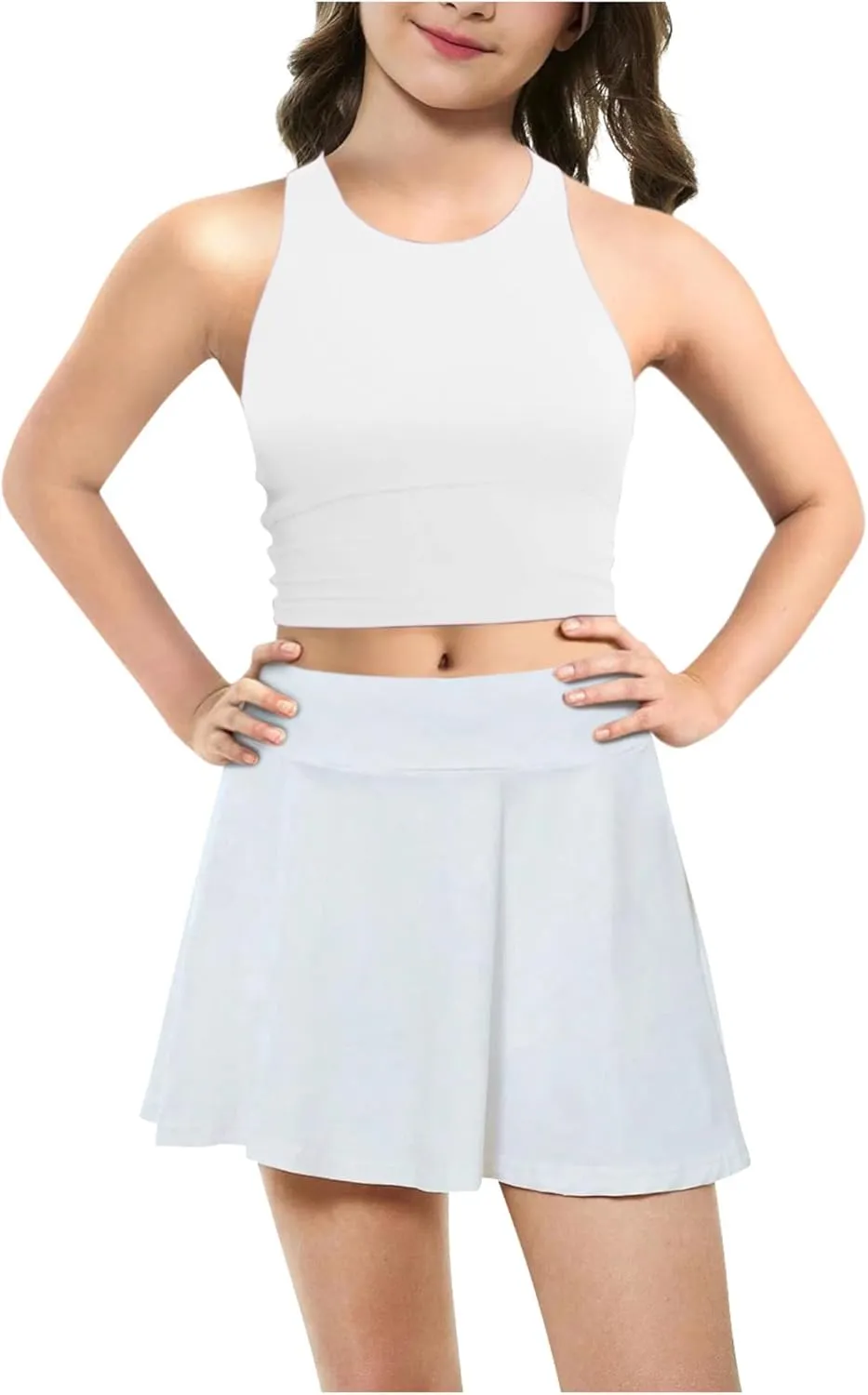 Beat Street Girls Tank Tops - 2 Pack Double Lined Racerback Sleeveless Yoga Dance Crop Top - Made in USA