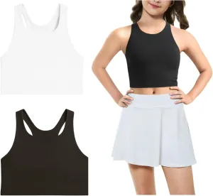 Beat Street Girls Tank Tops - 2 Pack Double Lined Racerback Sleeveless Yoga Dance Crop Top - Made in USA