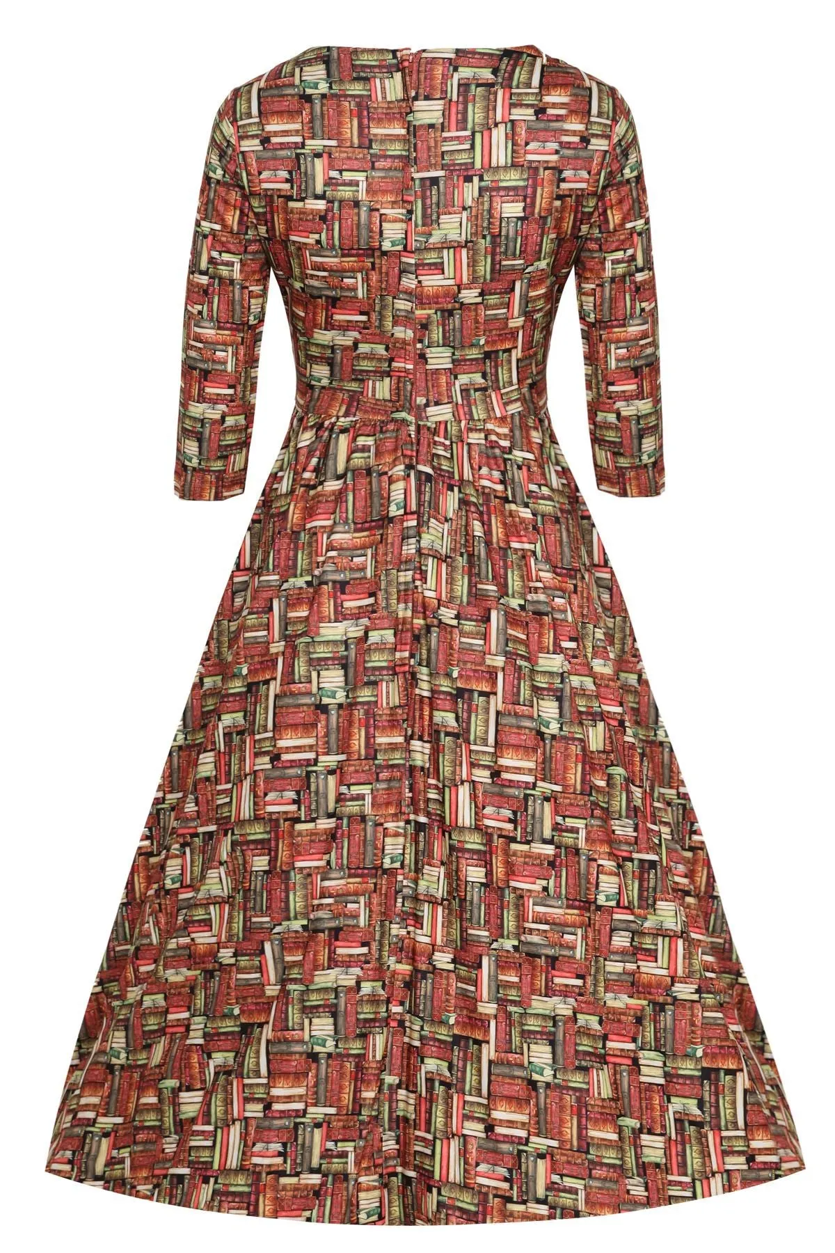 Billie Long Sleeved Book Print Flared Dress