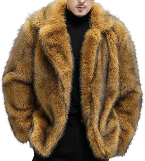 Binmer Men's Faux Fur Coat Fashion Winter Long Sleeve Faux Coat Fluffy Thick Trench Coat for Warm Clothes Cold Weather 2024