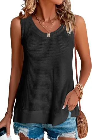 BLENCOT Women's Waffle Knit Summer Tank Top Casual Scoop Neck Sleeveless Loose Tunic Tops