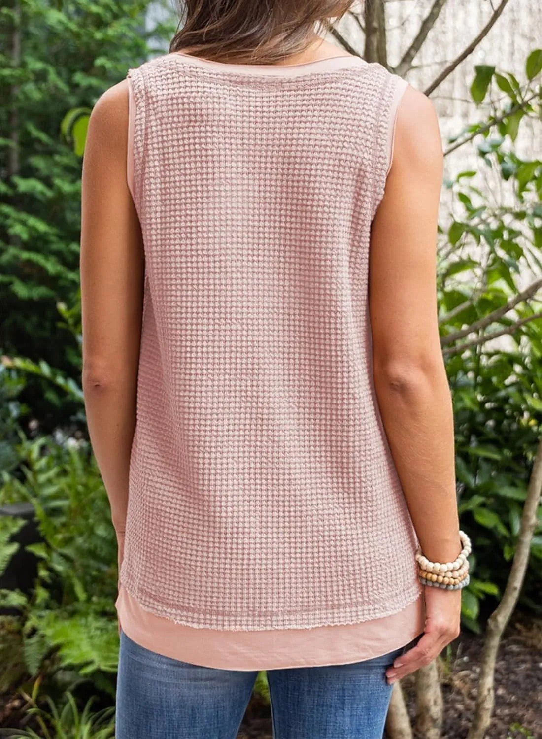 BLENCOT Women's Waffle Knit Summer Tank Top Casual Scoop Neck Sleeveless Loose Tunic Tops