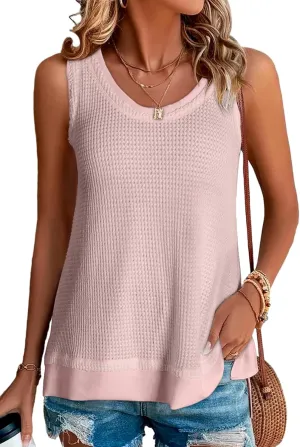 BLENCOT Women's Waffle Knit Summer Tank Top Casual Scoop Neck Sleeveless Loose Tunic Tops