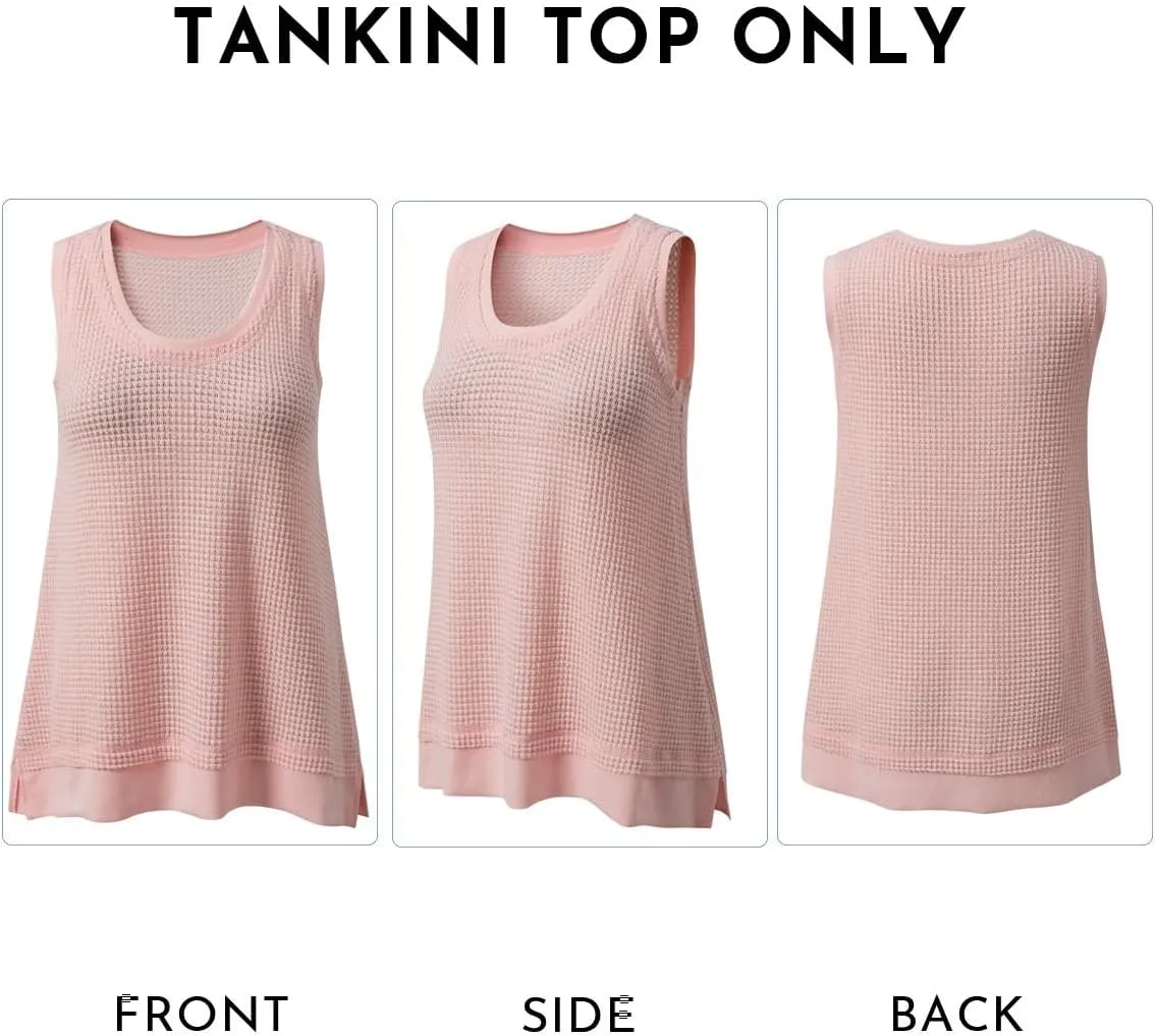 BLENCOT Women's Waffle Knit Summer Tank Top Casual Scoop Neck Sleeveless Loose Tunic Tops