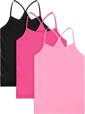 Boao 3 Pieces Girls Dance Tank Tops Racerback Camisole Undershirts Spaghetti Strap Camis Dance Clothes Tank Tops for Girls