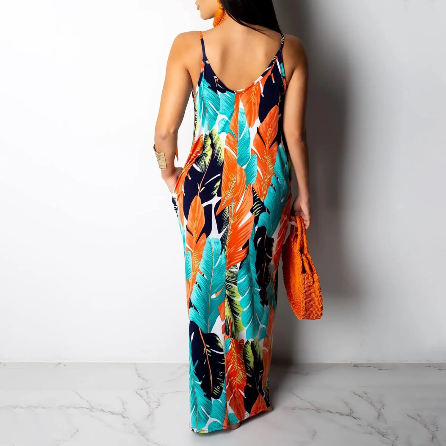BOGURST Women's Casual Summer Maxi Dresses Sleeveless Adjustable Spaghetti Strap Loose Plus Size Dresses