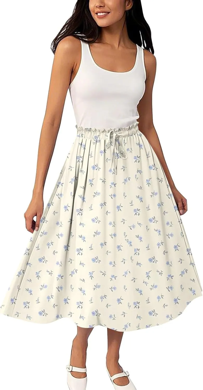 Bohemian Skirts for Women High Waist Flowy Maxi Skirt A-Line Long Skirt Summer