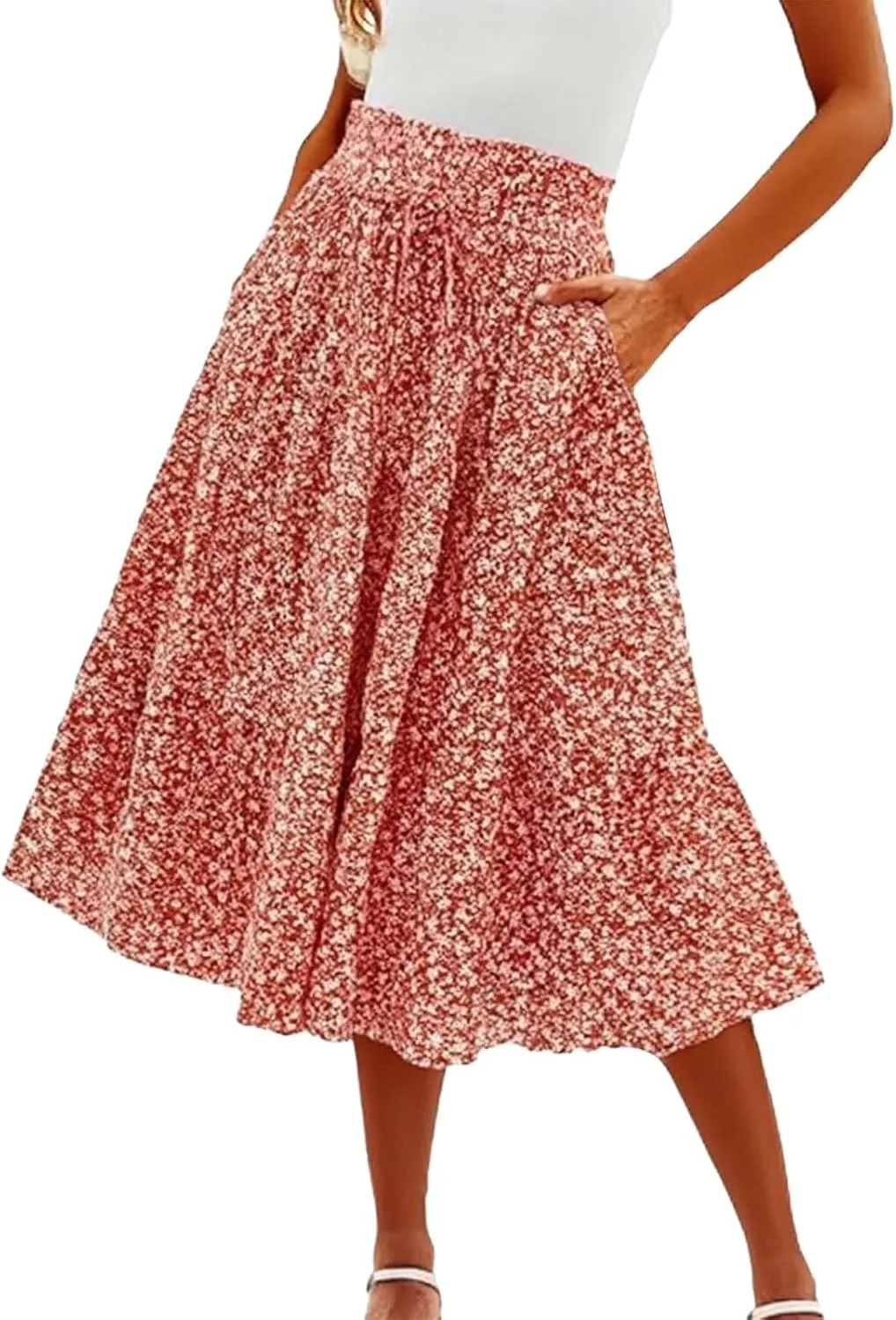 Boho Floral Maxi Skirt for Women 2025 Summer Elastic High Waist A Line Long Skirts Flowy Tiered Skirt with Pockets