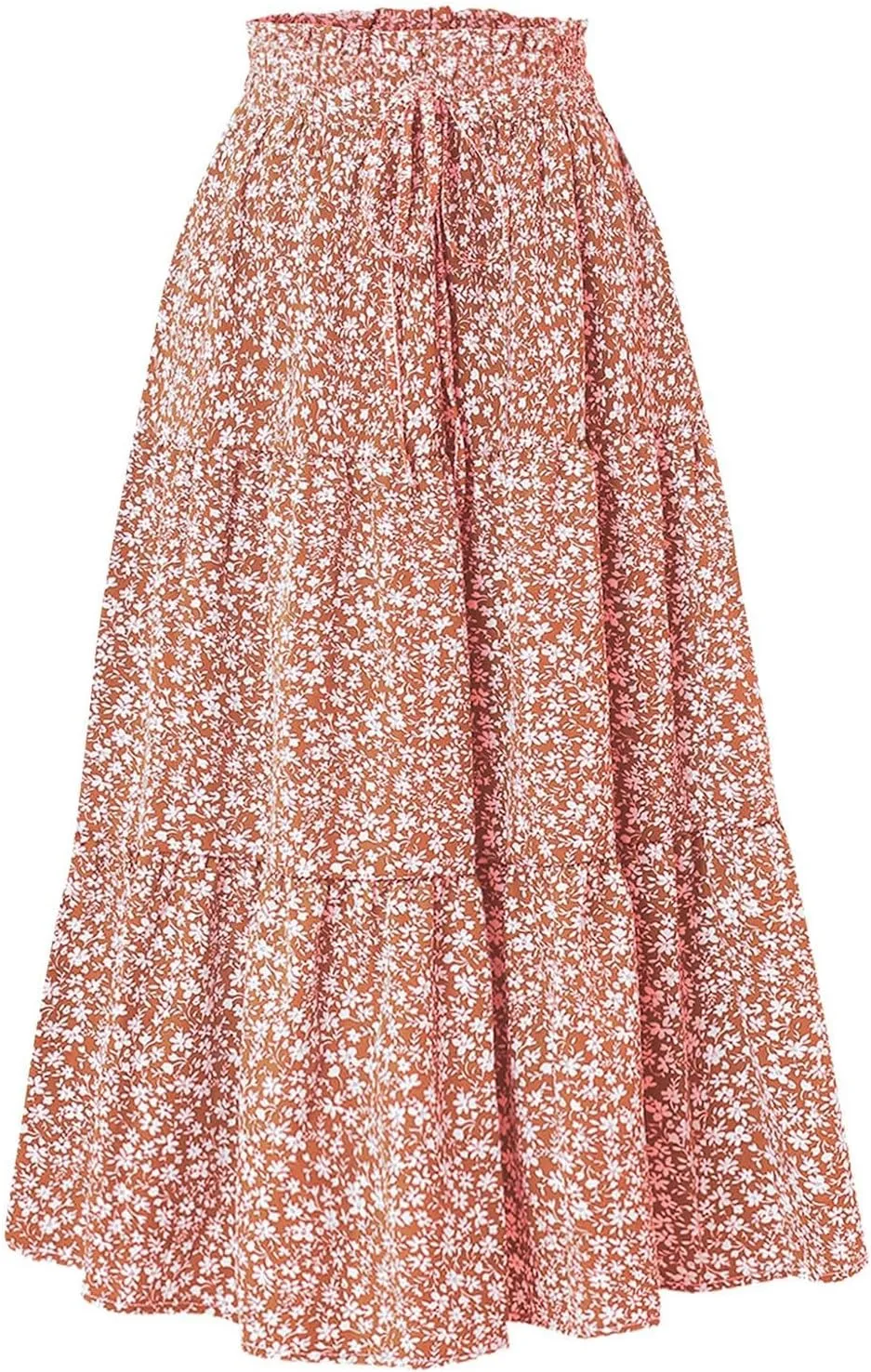 Boho Floral Maxi Skirt for Women 2025 Summer Elastic High Waist A Line Long Skirts Flowy Tiered Skirt with Pockets