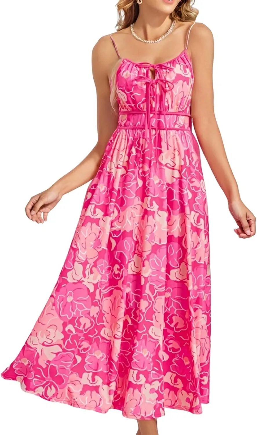 Boho Maxi Dresses for Women 2025 Summer Casual Floral Bohemian Dress Sleeveless Spaghetti Strap Long Beach Sundresses