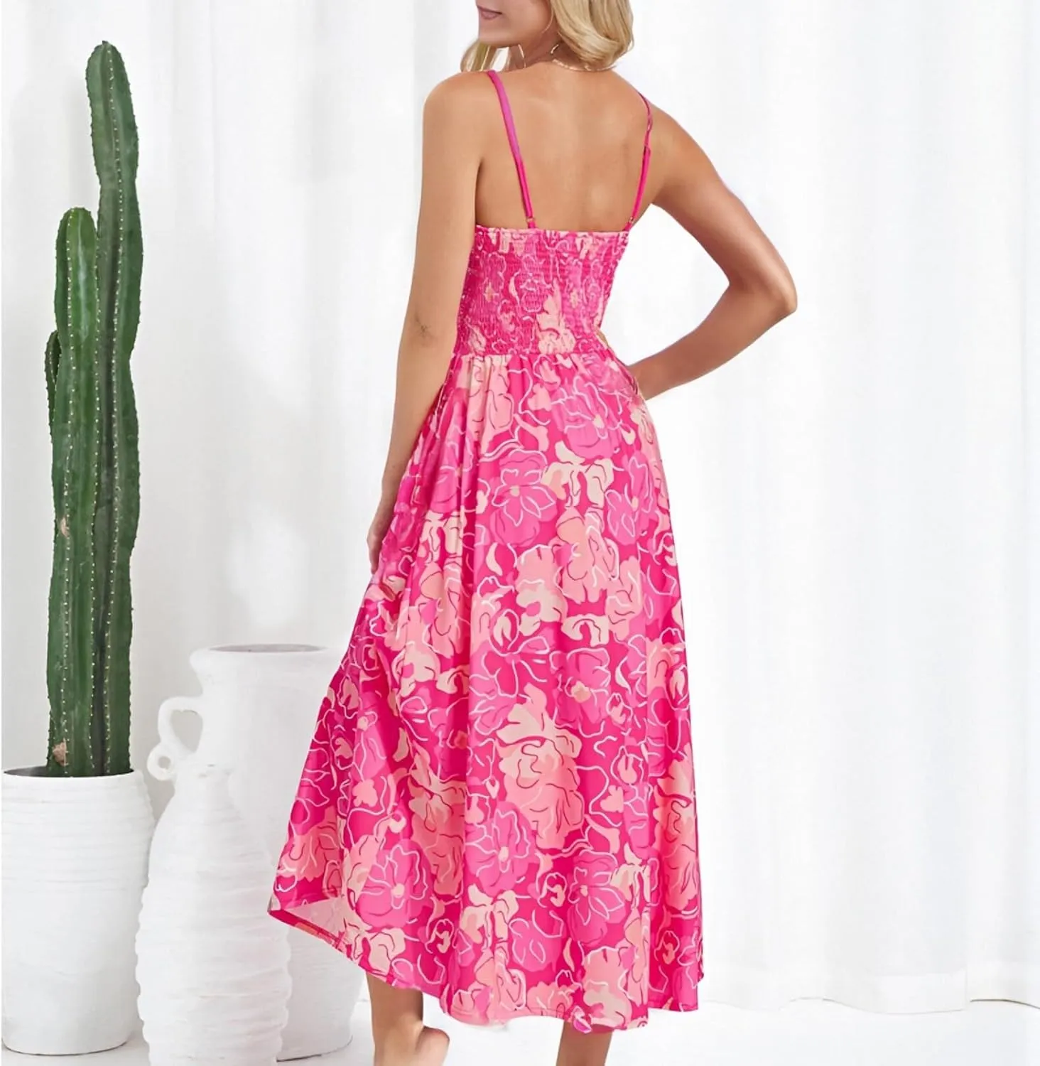 Boho Maxi Dresses for Women 2025 Summer Casual Floral Bohemian Dress Sleeveless Spaghetti Strap Long Beach Sundresses
