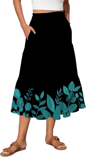 Boho Maxi Skirt for Women High Waist Flowy A-Line Long Skirt for Beach Vacation