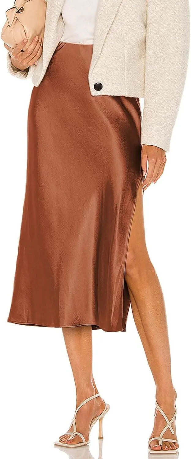 Boho Maxi Skirts for Women High Waist Flowy Skirt Long A-Line Summer Skirt with Slit
