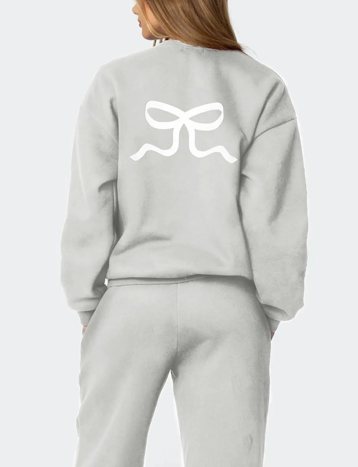 Bow Sweatsuits Women 2 Piece Outfit Oversized Hoodie Sweatshirts and Sweatpants Set Teen Girls Matching Tracksuit