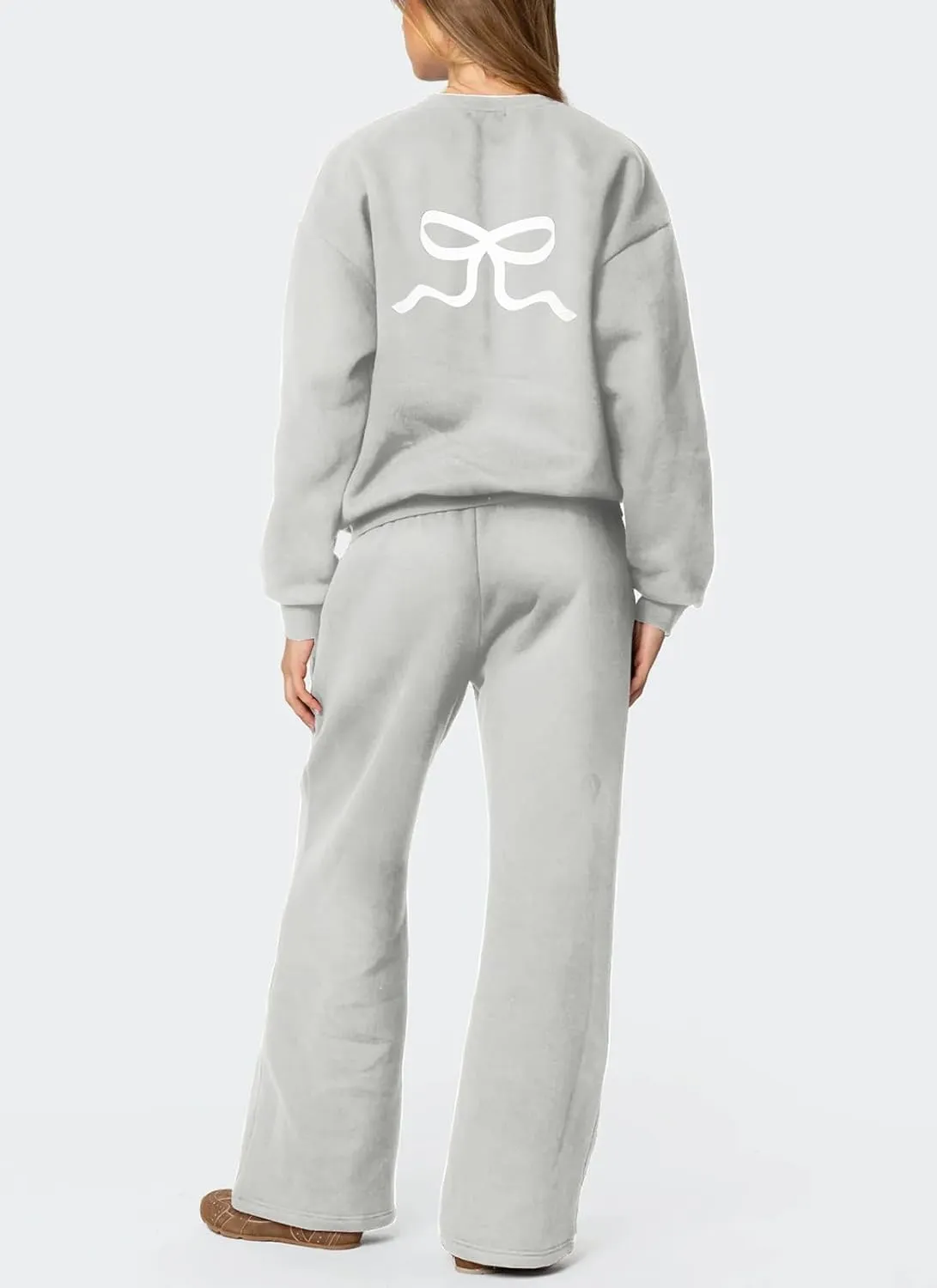 Bow Sweatsuits Women 2 Piece Outfit Oversized Hoodie Sweatshirts and Sweatpants Set Teen Girls Matching Tracksuit
