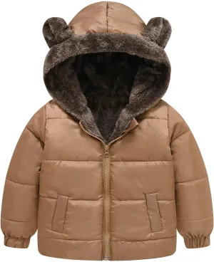Boys and Girls Middle Children Solid Color Ears Cute Pocket Short Cotton Padded Children's Coat Jacket Boy Size 6