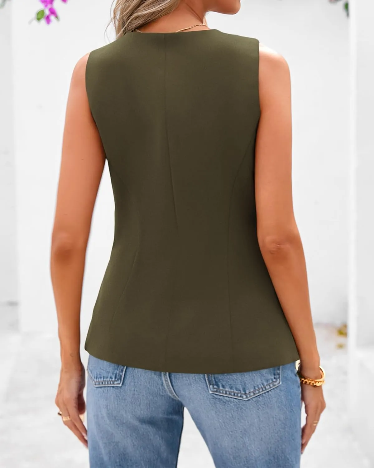 BTFBM Summer Sleeveless Blazer Vest For Women Dressy Button Down Round Neck Business Casual Outfits Work Suit Vests Tops