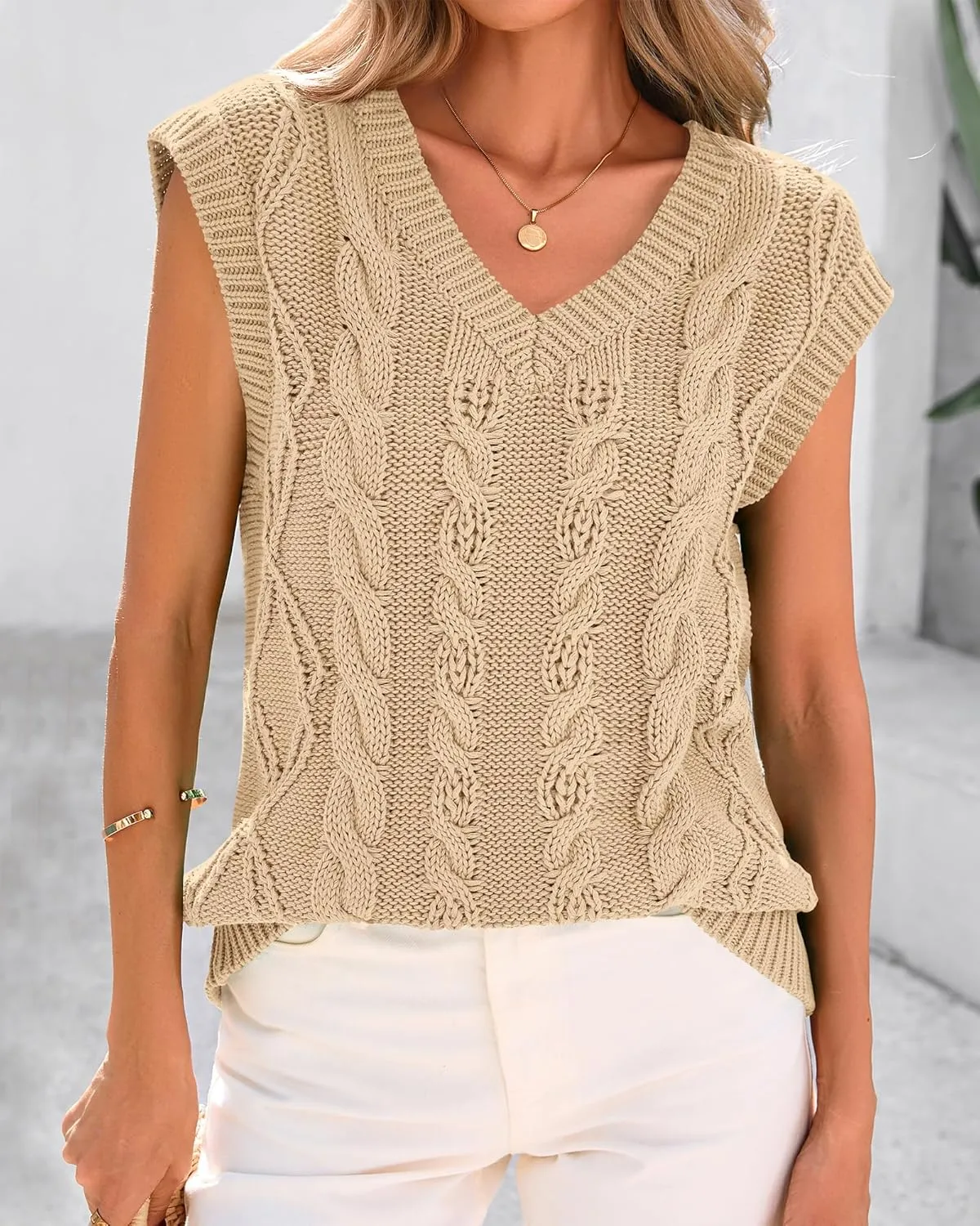 BTFBM Womens Oversized Sweater Vest 2025 Summer V Neck Casual Sleeveless Sweaters Loose Cable Knit Pullover Tops