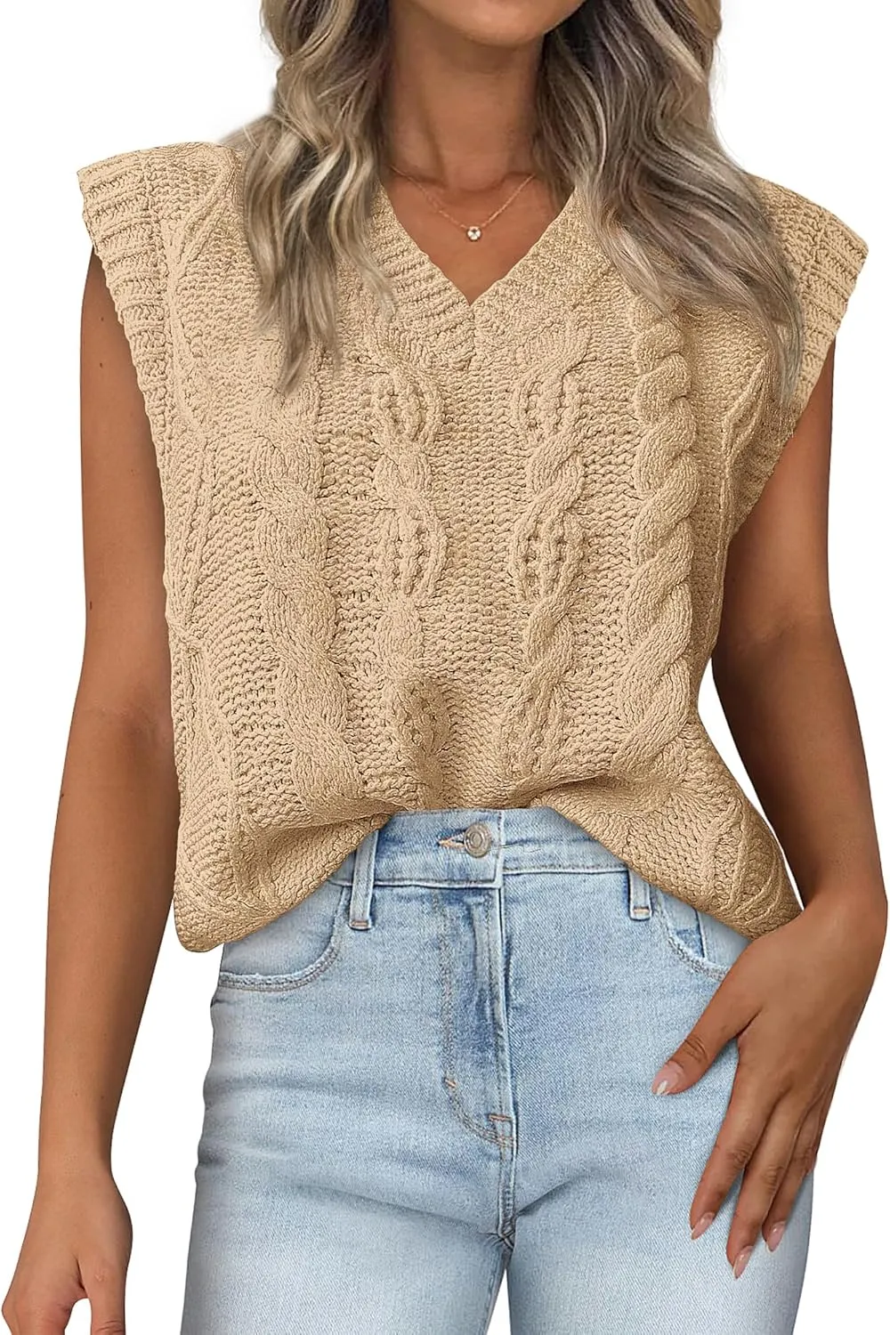 BTFBM Womens Oversized Sweater Vest 2025 Summer V Neck Casual Sleeveless Sweaters Loose Cable Knit Pullover Tops