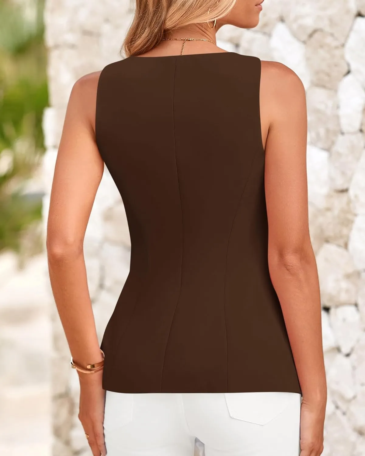 BTFBM Womens Sleeveless Suit Vests Dressy Casual Square Neck Business Work Waistcoat Summer Button Up Blazer Vest Tops