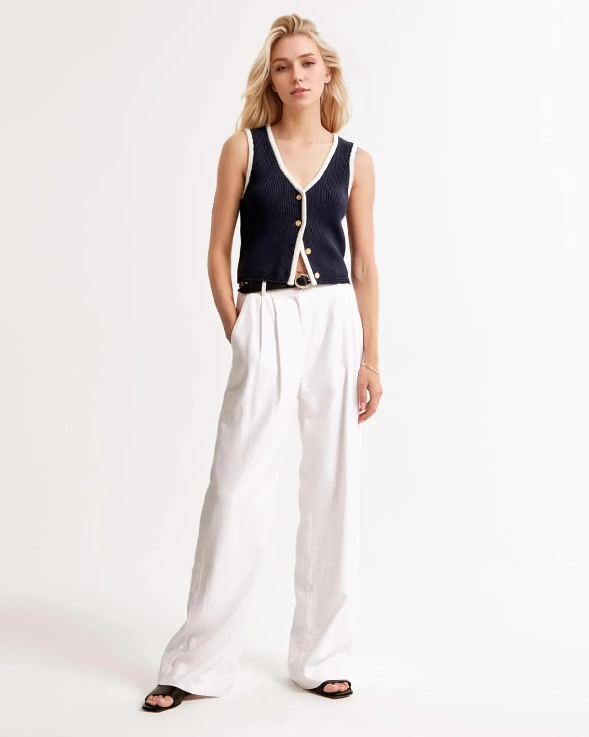 Button Up Sweater Vest for Women 2024 V Neck Sleeveless Tank Tops Cardigan Vests