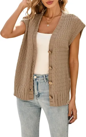 Cakulo Womens Cable Knit Sweater Vest 2025 Oversized Sleeveless Button Down Summer Cardigan Sweaters Tops