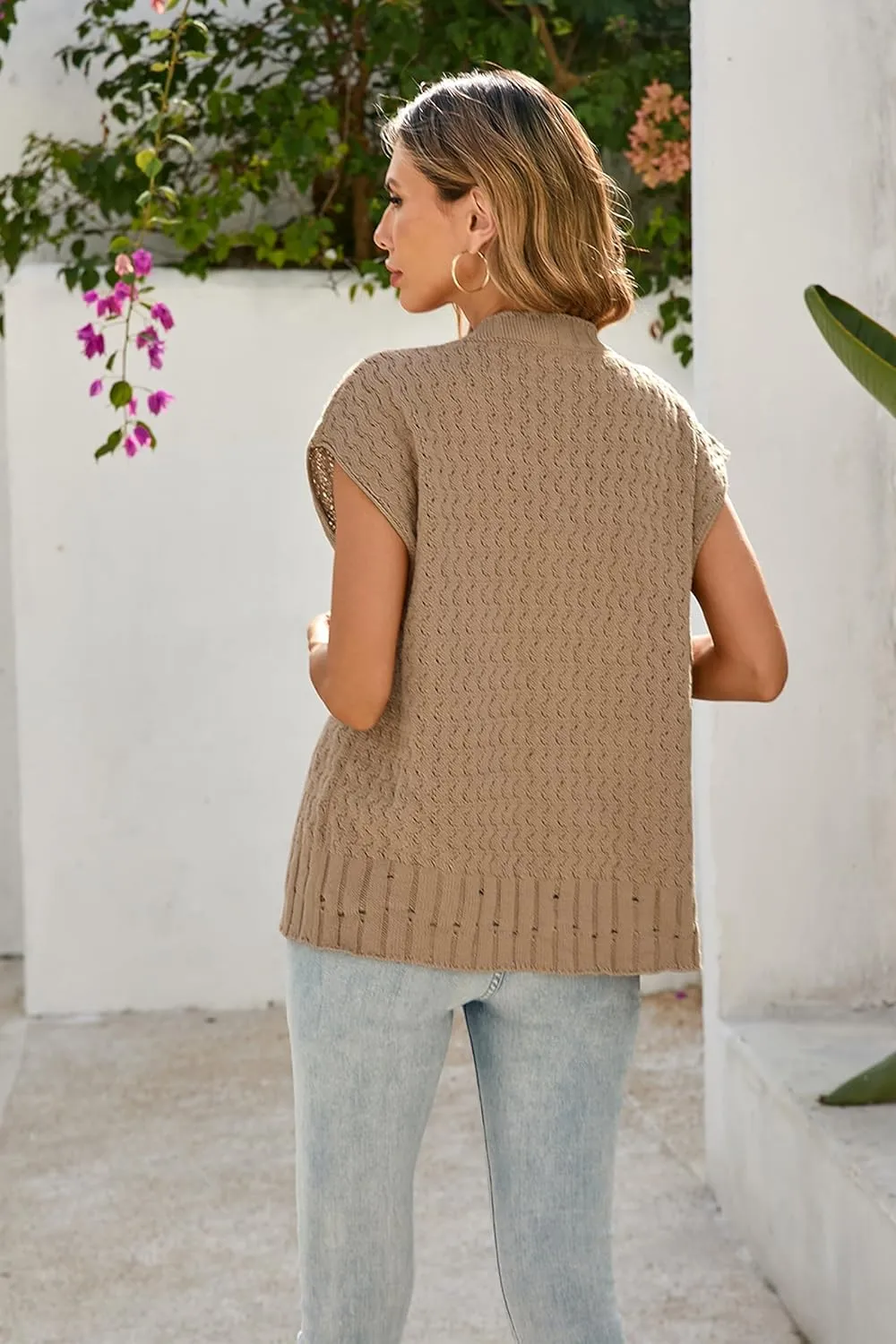 Cakulo Womens Cable Knit Sweater Vest 2025 Oversized Sleeveless Button Down Summer Cardigan Sweaters Tops