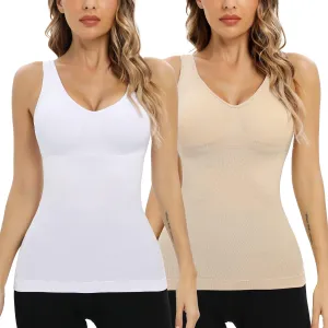 Camisoles with Built in Bra Compression Padded Shapewear Tank Tops for Women White Tank Tops with Built in Bras Tummy Control