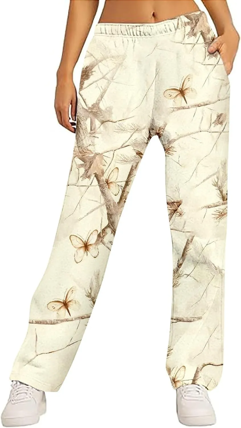 Camo Sweatsuits for Women - 2 Piece Set with Oversized Maple Leaf Print Hooded Sweatshirt & Baggy Camo Sweatpants