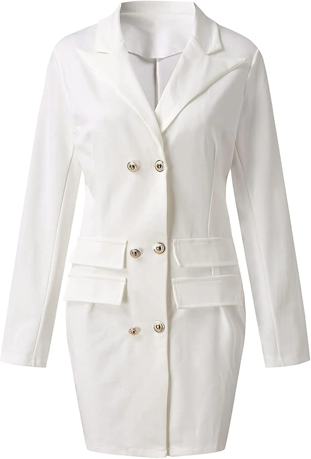 Cardigan Dress for Women Solid Double Breasted Front Style Slim Dress Button Blazer Jackets Business Suit Coat