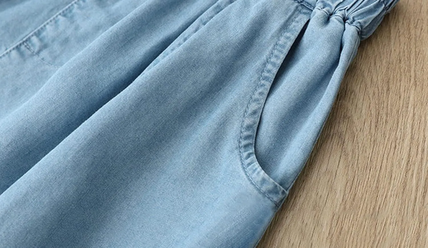 CHARTOU Women Lightweight Denim Skirt Ruffle Pleated A Line Skirt Elastic Waist Jean Skirt Flowy Midi Skirt