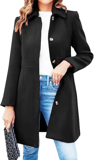 CHARTOU Women Wool Blend Pea Coat Jacket Winter Single Breasted Woolen Turndown Trench Coat Peacoat Overcoat