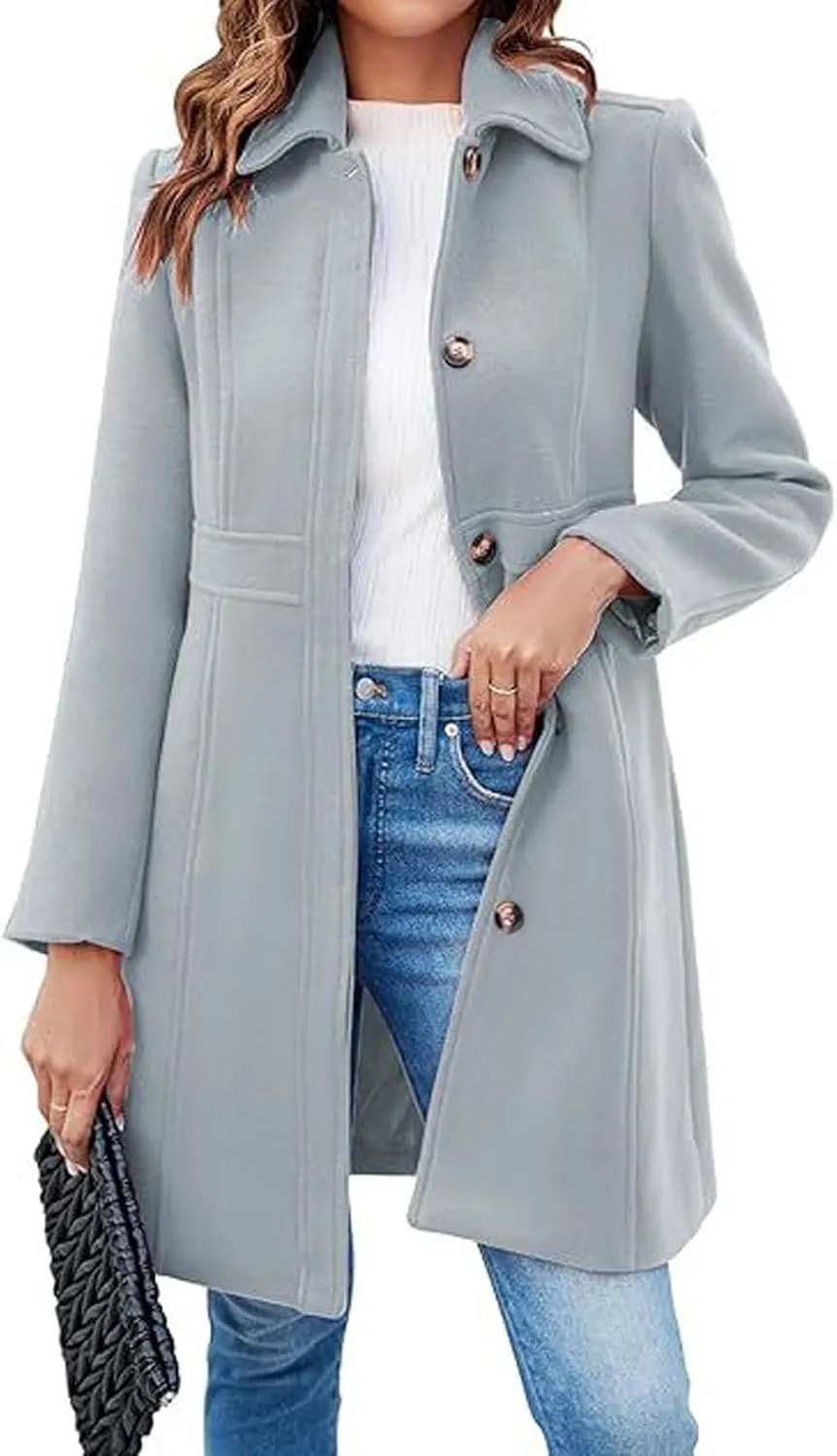 CHARTOU Women Wool Blend Pea Coat Jacket Winter Single Breasted Woolen Turndown Trench Coat Peacoat Overcoat