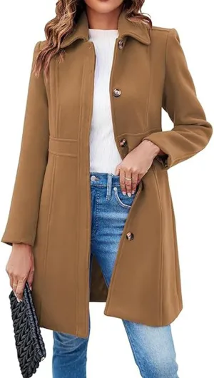 CHARTOU Women Wool Blend Pea Coat Jacket Winter Single Breasted Woolen Turndown Trench Coat Peacoat Overcoat