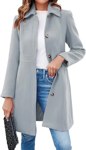 CHARTOU Women Wool Blend Pea Coat Jacket Winter Single Breasted Woolen Turndown Trench Coat Peacoat Overcoat