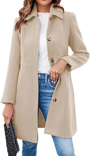 CHARTOU Women Wool Blend Pea Coat Jacket Winter Single Breasted Woolen Turndown Trench Coat Peacoat Overcoat