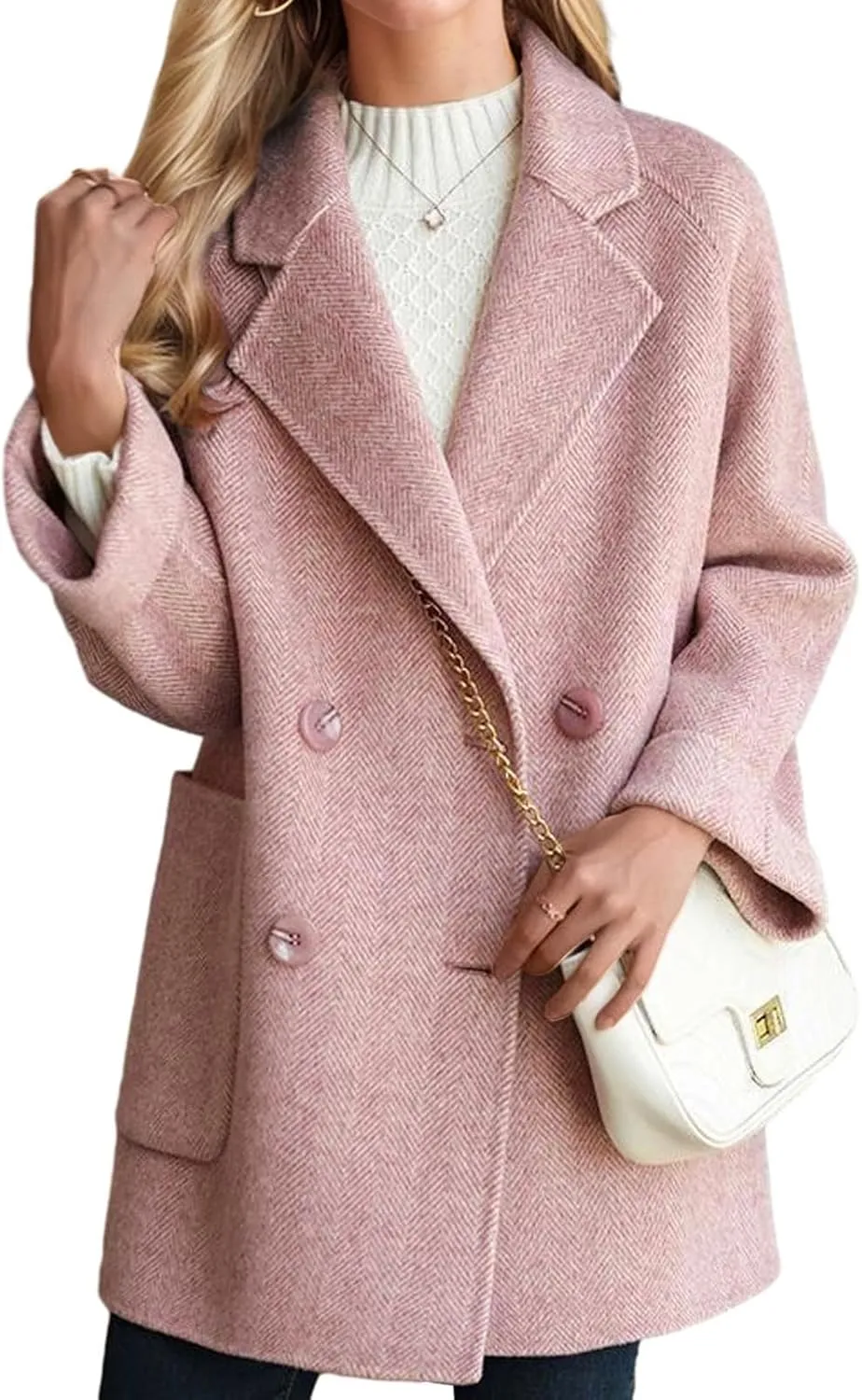 CHARTOU Women Wool Coat Peacoat Jacket Thick Loose Double Breasted Pea Coat Woolen Winter Overcoat