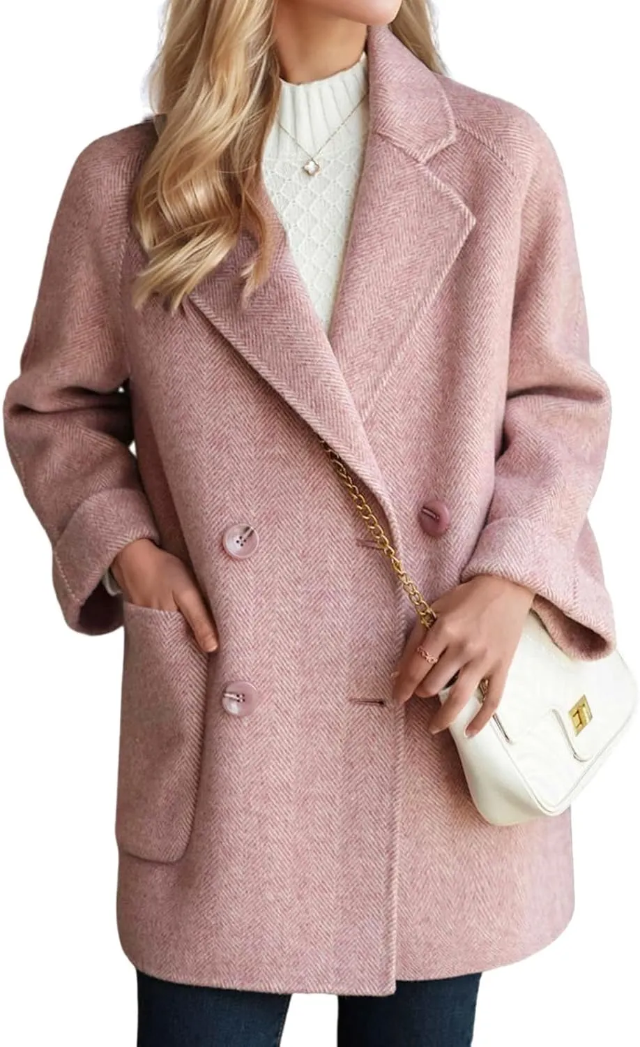 CHARTOU Women Wool Coat Peacoat Jacket Thick Loose Double Breasted Pea Coat Woolen Winter Overcoat