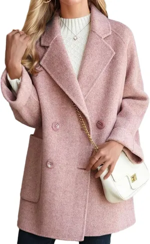 CHARTOU Women Wool Coat Peacoat Jacket Thick Loose Double Breasted Pea Coat Woolen Winter Overcoat