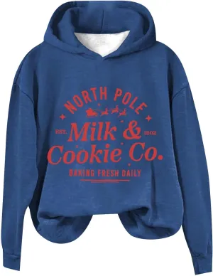 Christams Sweatshirt for Women Long Sleeve Letter Graphic Print Sweatshirts Y2K Oversized Hoodie with Pocket
