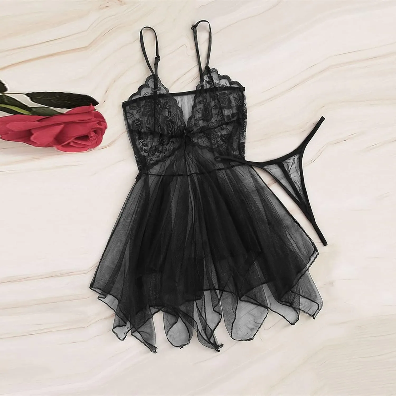 Christmas Pajamas Beauty Tulle Elegant Reverie Sexy Lingerie Embroidered Lingerie Dress Boudoir Nightie Christmas